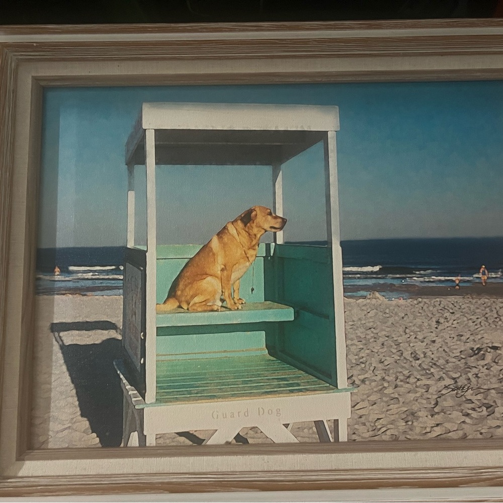 Golden Retriever Framed Beach Dog Art Print